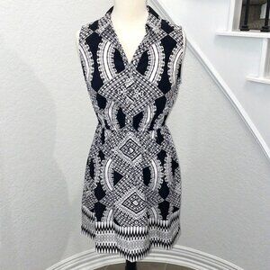 Alfani Petite sleeveless mini dress in black and white with silver buttons. 6P